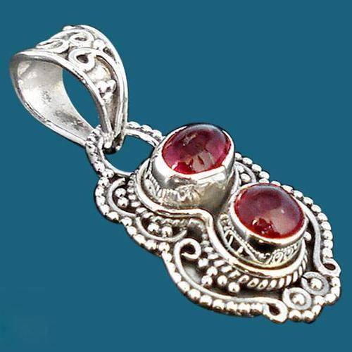 SUPERB RED TOURMALINE OVAL ROUND 925 STERLING SILVER PENDANT 1"