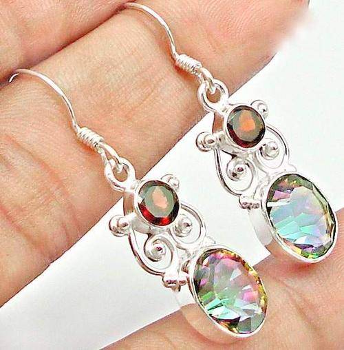 SWEET RAINBOW TOPAZ 925 STERLING SILVER DANGLING EARRINGS 1 3/8"
