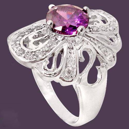 PURPLE AMETHYST ROUND WHITE TOPAZ 925 STERLING SILVER RING size 8.5