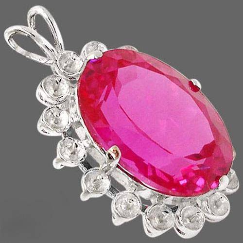 PINK RUBY OVAL 925 STERLING SILVER COCKTAIL PENDANT