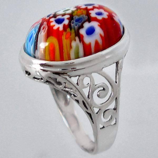 ITALIAN MURANO GLASS OVAL 925 SILVER RING size 8