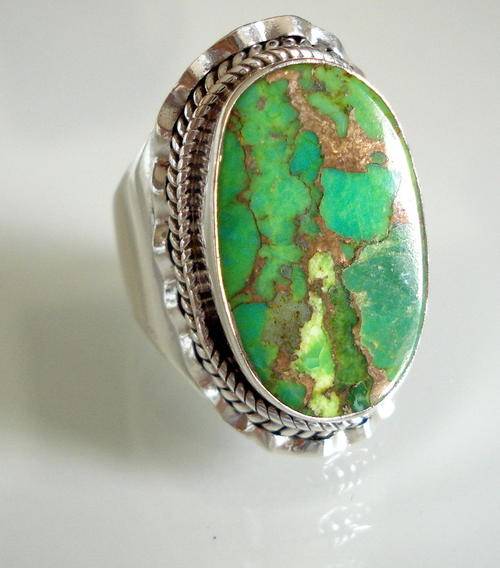 Stunning  GREEN Copper Turquoise & 925 sterling Silver Ring Sz 8