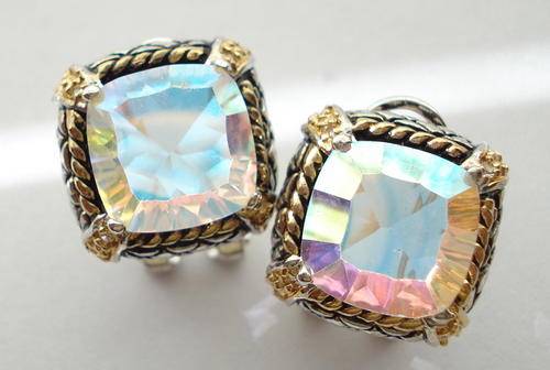14 ctw RAINBOW MYSTIC TOPAZ 925 STERLING SILVER EARRINGS
