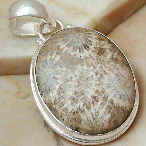 AMAZING FOSSIL CORAL SILVER PENDANT