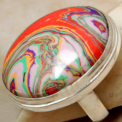 RAINBOW CALSILICA 925 SILVER RING s " 7.5 "