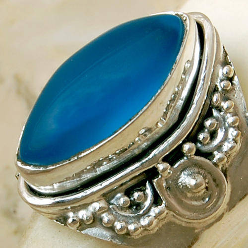 BLUE CHALCEDONY 925 SILVER RING JEWELRY SR9303 s8.5