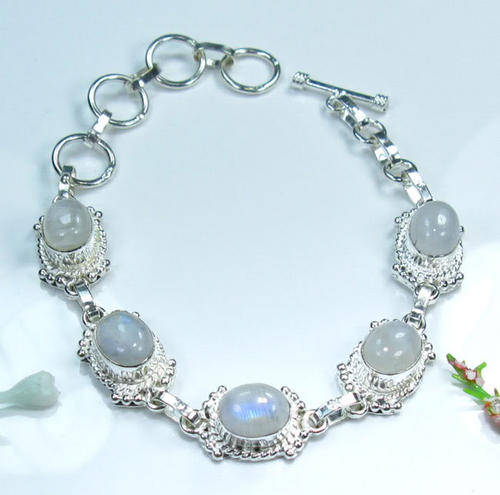RAINBOW MOONSTONE SILVER BRACELET 6 1/4-8"
