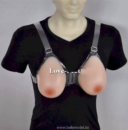 Silicone breast forms - With shoulder straps, asymmetrical, pink, C, 800 grams