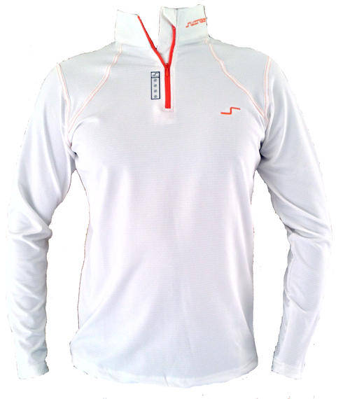 Swinger - Long Sleeve Zip-up Golfer - White, orange detail LARGE