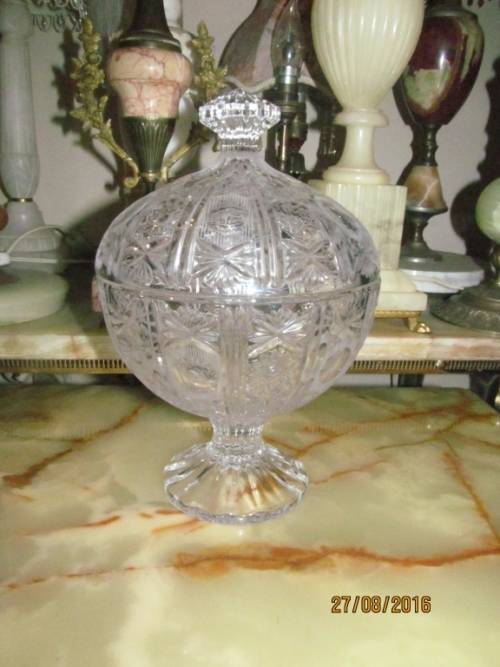 CRYSTAL COMPOTE!! Lead Crystal Floral Cut Candy Dish with Lid and Pedestal stand - RARE