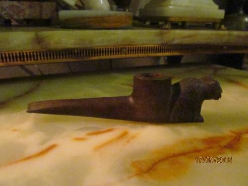 SMOKING BEAR!? Hand Carved Briar Tobacco Pipe with Bear Figurine in Front - VINTAGE COLLECTABLE