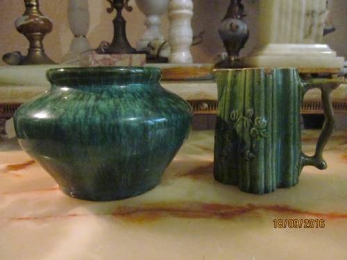 CERAMIC MALACHITE!! Lot of Two Ceramic items Painted to mirror Malachite and Glazed into Permanence