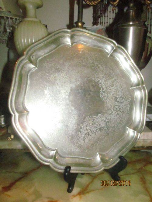 19th CENTURY !! Thomas White Silver Plated Footed Tray - Antique Collectable