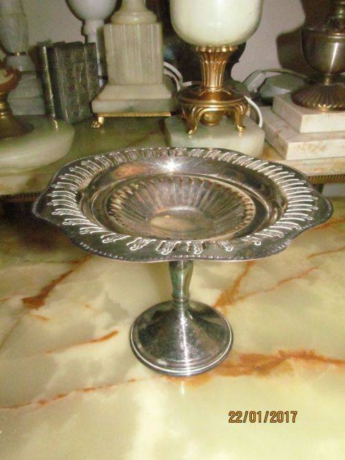 STAMPED TWICE !! Vintage Silver Plated Bon Bon Dish with Pedestal Stand (Uniquely Stamped)