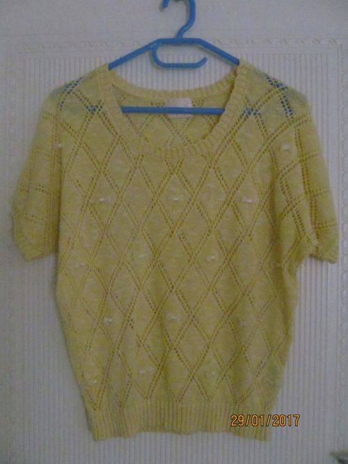 YELLOW BOW !! Emserette Knitted Duck Yellow Blouse with Pretty Bows in Front