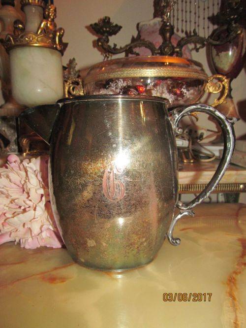 EMESS ANTIQUITY !! 1910-1920 Antique Silver Plated EP on C Water Pitcher with Victorian Handle