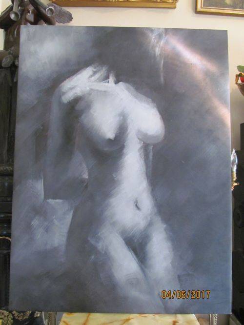 BEAUTY IN ABSTRACT !! Framed Oil on Canvas -- Nude Portrait Art -- Unsigned Monochrome (Large)