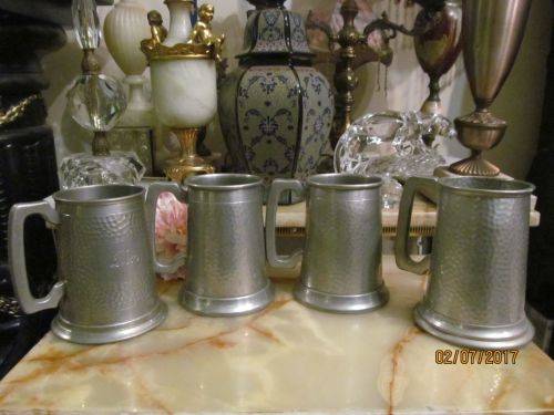 JUST ADD BAR !! Lot of Four Vintage Pewter Beer Tankards - 1 Solid/3 with Glass Bottoms
