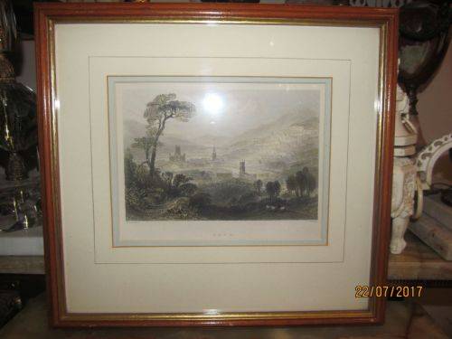 WILLIAM HENRY BARTLETT !! Framed Antique (1800's) Color Print - BATH, Somerset - Bentley JC