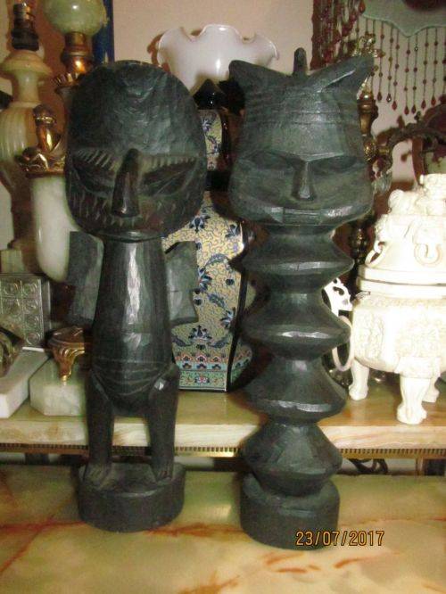 DARK MATTER !! Vintage Lot of Two African Wood Carving Figures - Dark Wood