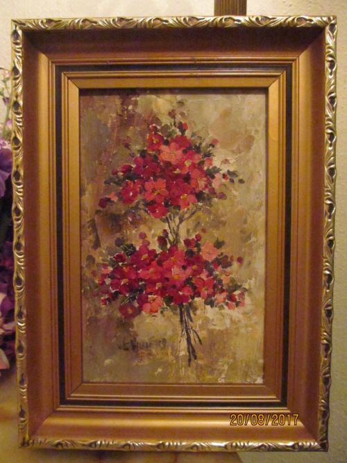 BARRY DE VILLIERS !! Framed Vintage Oil on Board - Still Life Floral Art - Signed and Back Stamped