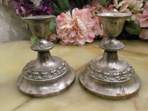 PUTTING ON THE RITZ !! Vintage 1950's Pair of Silver Plated Ianthe Candlesticks - Embossed