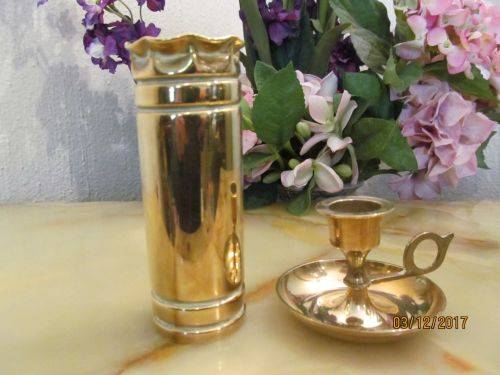 DELIGHTFULLY BRASS !! Lot of Two Onamental Brass Items - Small Chamber Stick & Bud Vase