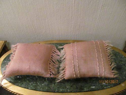 GENTLE COMFORT !! Pair of Vintage Apricot Color Mohair Scatter Cushions with Border Tassels
