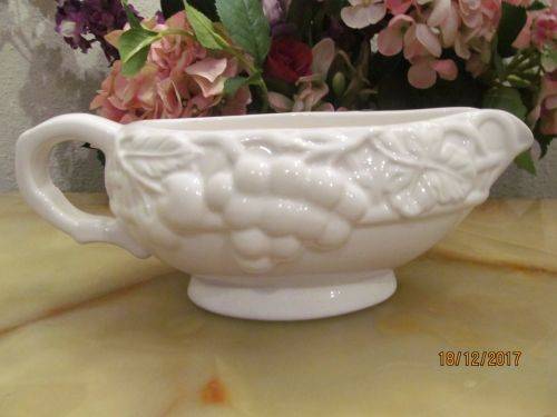 REGENT WHITE !! Vintage Regent Porcelain Gravy / Sauce Boat with Raised Detail Fruit Motif