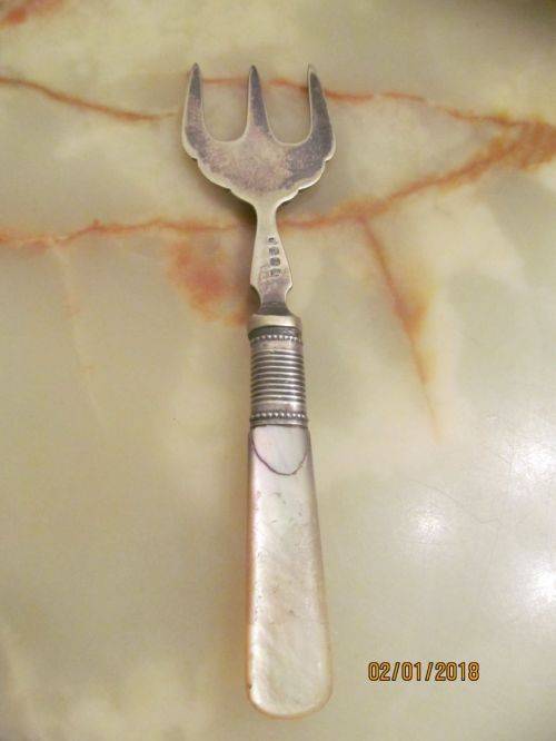 ALMOST A PEARL !! Antique Silver Plated Pastry Server Fork with Faux Pearl Handle