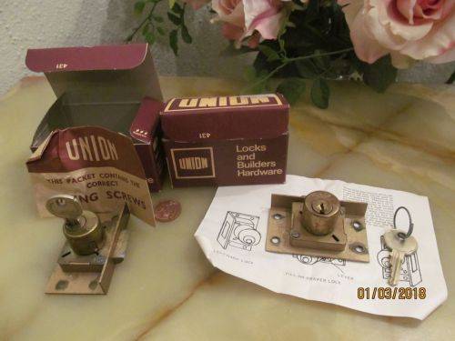 JOSIAH PARKES !! Vintage Lot of Two Identical Josiah Parkes (Union) Brass Cabinet Locks - Boxed