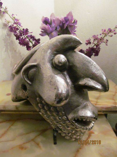 CONDOR !! Rare Vintage Carved Wood Bolivian/Peruvian Mask - Lacquered in Silver