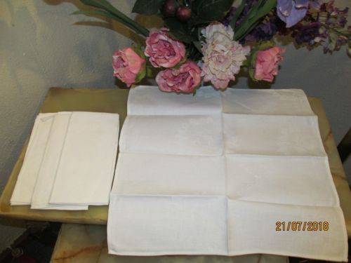 JACQUARD WHITE !! Vintage Lot of Two Sets of Linen Serviettes with Fine White Jacquard Patterning