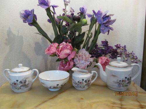 FUJI-GEISHA !! Vintage Set/Lot of Translucent Fine Porcelain Japanese Teapot etc - 4 Items