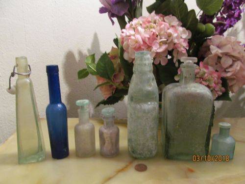 LOST CHARMS !! Antique Lot of Seven Collectable / Ornamental Glass Bottles - Apothecary etc