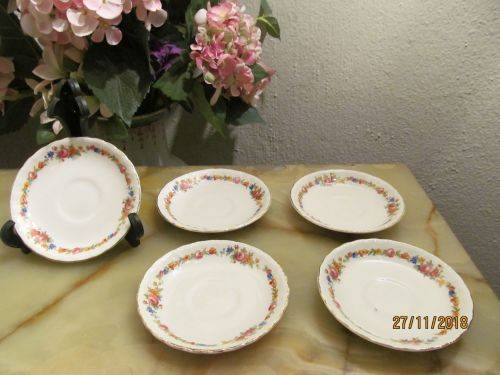 GARLANDS !! Vintage Lot/Set of Four Fine Porcelain Replacement Saucers - Floral Garland