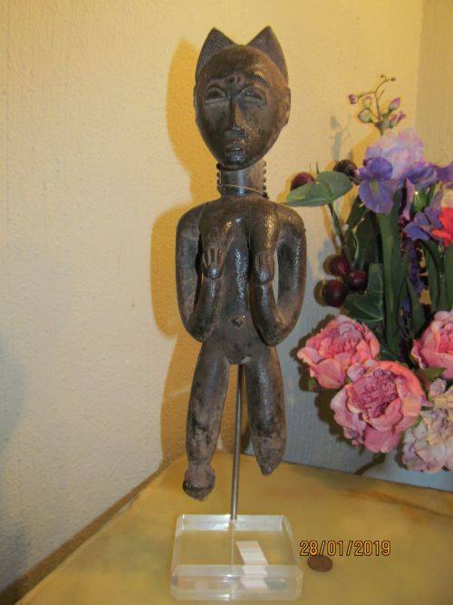 LUBA !! Rare Antique African Carved Wood Fertility Statue with Stand - Possibly Congolese Luba