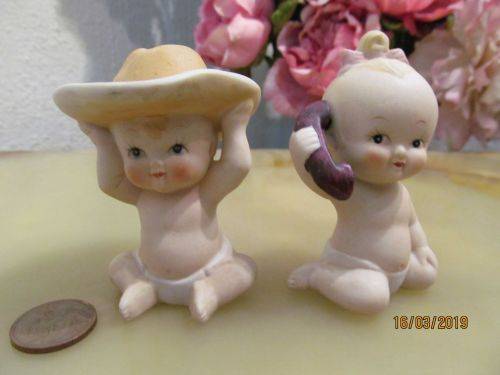 ENESCO !! Vintage Lot/Set of Two Bisque Porcelain Cute Baby Figurines