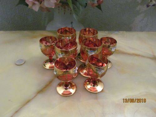 VENETIAN !! Vintage Lot / Set of Eight Venetian Glasses - 2 Sets of 4 Each