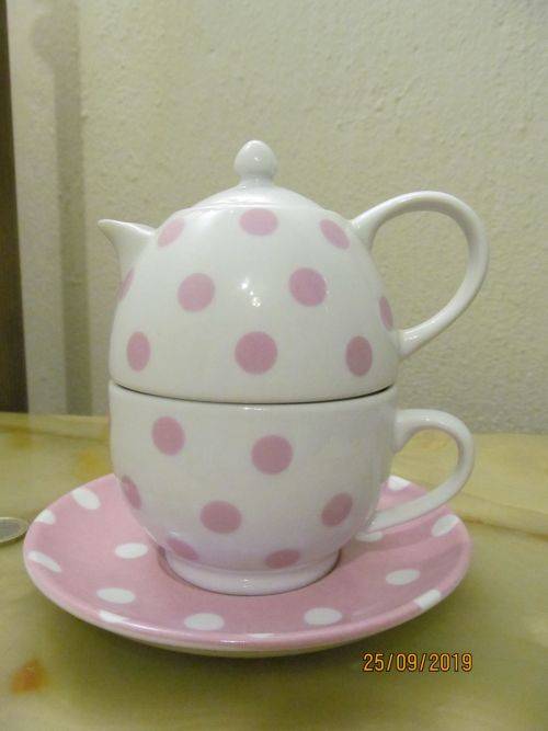 WIESENTHAL !! Vintage Tea-for-One Blush Pink and White Polka Fine Porcelain German Tea Set