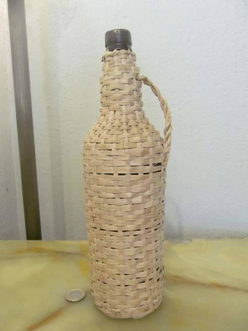 HOME ACCESSORY !! Vintage Collectable/Decorative Wicker-Clad Brown Glass Bottle