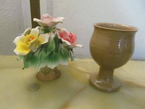MIXED !! Vintage Lot of Italian Capodimonte Style Porcelain Floral Ornament & Ceramic Goblet
