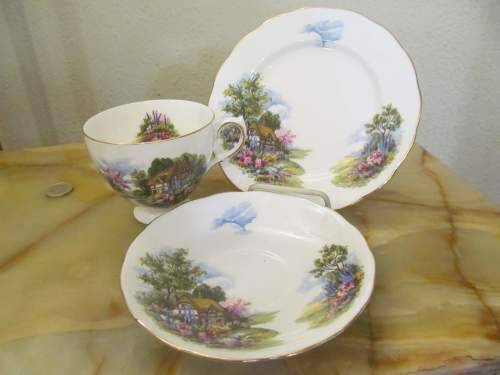 ROYAL VALE 3 !! Vintage 1959-1964 Royal Vale Fine Porcelain Country Cottage Tea Trio