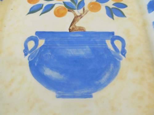PLATTER !! Vintage Hand Decorated Underglaze Ceramic Serving/Display Platter - Signed