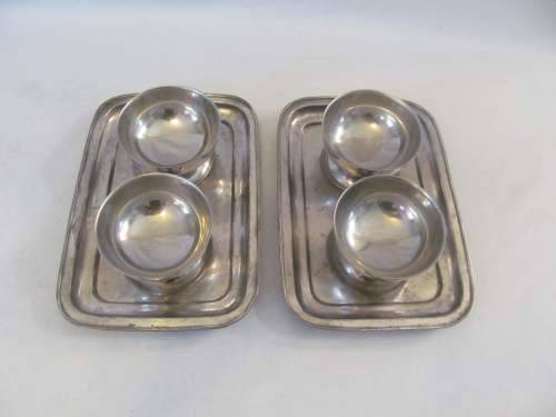 DESSERTS !! Vintage Lot of Two Stainless Dessert Trays each with 2 Dessert Bowls