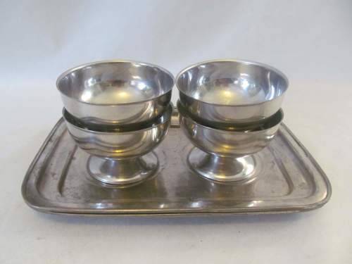 DESSERTS !! Vintage Lot of Two Stainless Dessert Trays each with 2 Dessert Bowls