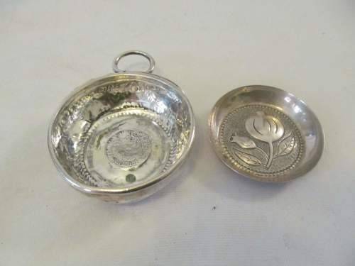 RARE SILVER !! Antique 1728 .917 Silver Wine Taster with Louis XV Coin & .830 Silver Dish