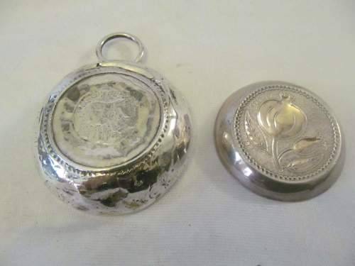 RARE SILVER !! Antique 1728 .917 Silver Wine Taster with Louis XV Coin & .830 Silver Dish