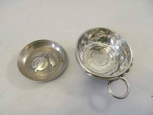 RARE SILVER !! Antique 1728 .917 Silver Wine Taster with Louis XV Coin & .830 Silver Dish