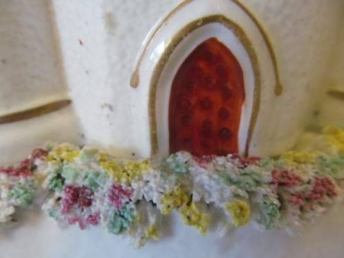 FLORAL CHURCH !! Vintage Collectable 2-Piece Ceramic Church Figurine with Capodimonte Style Flowers